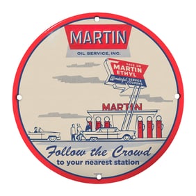 Vintage Martin Oil Service Porcelain Sign - 8" Round Gas Station Decor