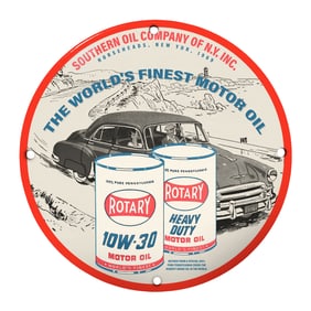 Vintage 1969 Rotary Motor Oil Porcelain Sign - Classic Automotive Decor