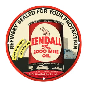 Vintage Kendall 2000 Mile Oil Porcelain Sign - Retro Automotive Decor