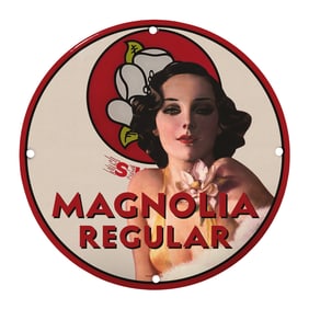 Rare 8" Round Magnolia Regular Porcelain Sign ? Vintage Collectible with Timeless Appeal