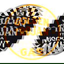 Rare 8" Round Golden Trojan Porcelain Sign - Vintage Nock-Out Gas Collectible