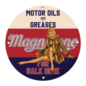 Rare 8" Round Vintage Porcelain Sign - 'Motor Oils and Greases' - Unique Collectible