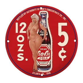 Rare 8" Round Porcelain Sign - Vintage Bob's Cola with Iconic Pin-Up Design