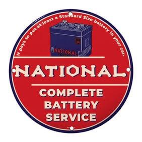 Vintage 8" Round National Complete Battery Service Porcelain Sign - Rare Collectible