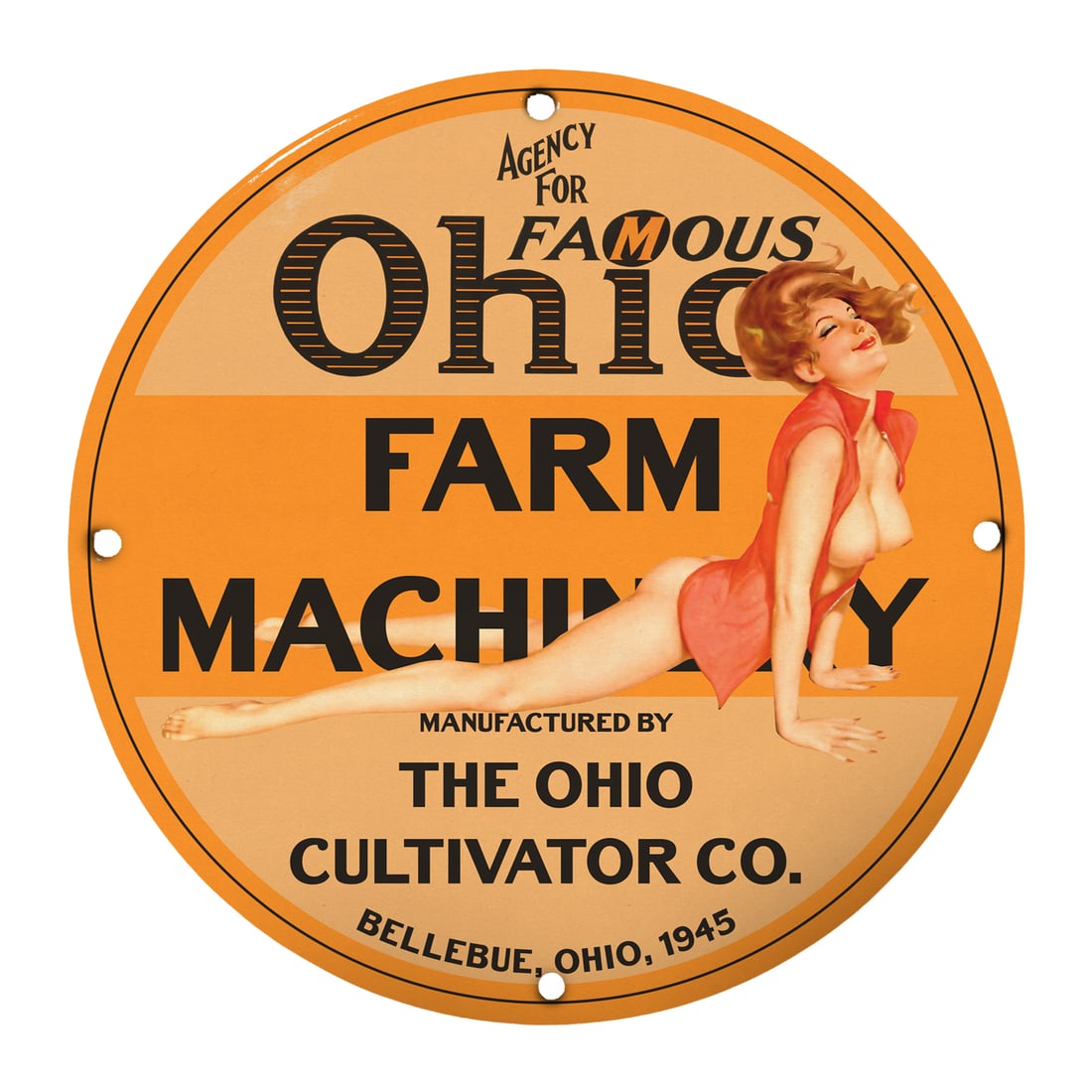 Vintage 8" Round Rare Ohio Farm Machinery Porcelain Sign - 1945 Collectible Art (1 of 1)