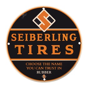 Rare Seiberling Tires 8-Inch Round Porcelain Sign - Unique Vintage Collectible