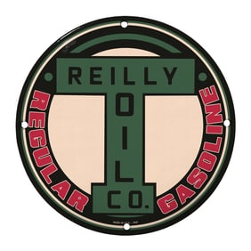 Vintage Rare 8-Inch Round Reilly Oil Co. Porcelain Sign - Collectible Gasoline Memorabilia