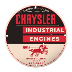 Rare 8" Round Chrysler Industrial Engines Porcelain Sign ? Vintage Automotive Wall Decor