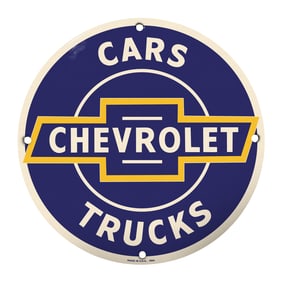Rare 8" Round Chevrolet Porcelain Sign - Vintage Cars & Trucks Collectible