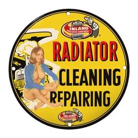 Vintage 8" Round Porcelain Sign: Rare Radiator Cleaning & Repairing Collectible
