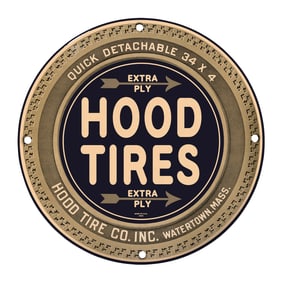 Vintage 8-Inch Round Hood Tires Porcelain Sign - Rare Design for Collectors