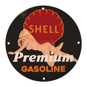 Unique 8-Inch Round Porcelain Shell Gasoline Sign - Vintage Wall Art Collectible
