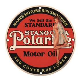 Rare 8" Round Porcelain Sign - Vintage Stanolind Polarine Motor Oil Advertising