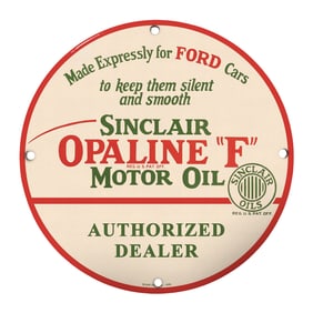 Rare Sinclair Opaline 'F' Motor Oil Porcelain Sign for Ford Cars - Collectible Vintage Automotive