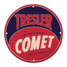 Rare 8-Inch Round Tresler Comet Porcelain Sign - Vintage Collectible