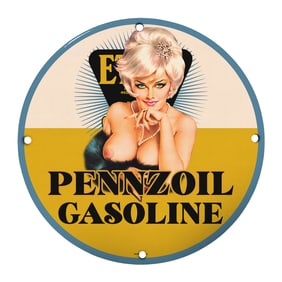 Rare 8" Round Pennzoil Gasoline Porcelain Sign - Vintage Automotive Art Collectible