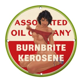 RARE 8" Round Burnbrite Kerosene Porcelain Sign - Collectible Oil Company Decor