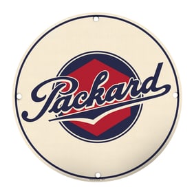 Vintage 8" Round Packard Porcelain Sign - Rare Design for Collectors and Enthusiasts