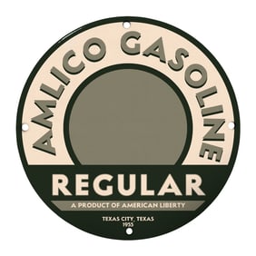 Rare 8" Round Amlico Gasoline Porcelain Sign ? Vintage Americana Decor for Collectors