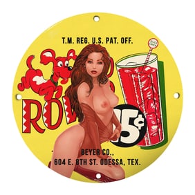 Vintage 8" Round Rare Design Porcelain Sign - Unique Americana Collectible