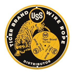 Rare 8" Round Porcelain Sign - Tiger Brand Wire Rope - Collectible Advertising Memorabilia