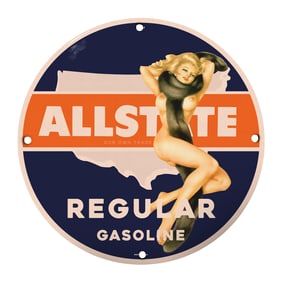 Rare 8" Round Porcelain Sign - Allstate Regular Gasoline Vintage Design