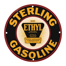 Vintage 8-Inch Round Sterling Ethyl Gasoline Porcelain Sign ? Rare Collectible