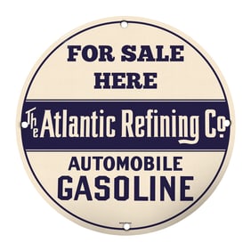 Vintage 8" Round Porcelain Sign - Atlantic Refining Company Automobile Gasoline
