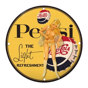 Vintage 8" Round Pepsi-Cola Porcelain Sign with Rare Design: A Collector's Treasure