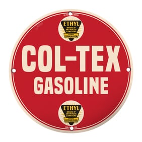 Vintage 8" Round COL-TEX Gasoline Porcelain Sign - Rare Ethyl Advertising Decor