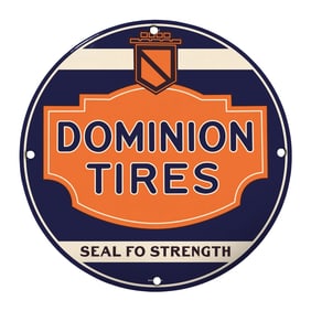 Vintage Dominion Tires Porcelain Sign - 8" Round Collectible Piece for Auto Enthusiasts