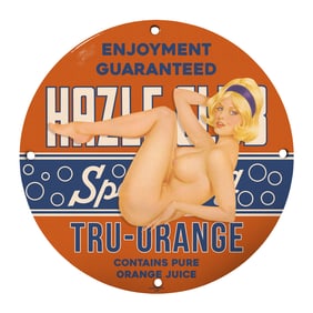 Rare Vintage 8" Round Porcelain Sign - Hazle Hub Tru-Orange Advertisement