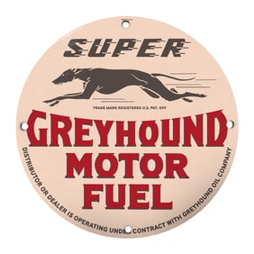 Rare 8" Round Greyhound Motor Fuel Porcelain Sign - Vintage Collectible