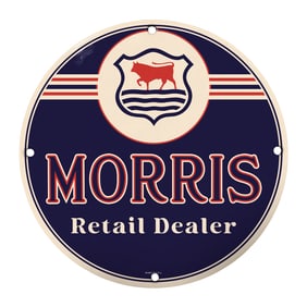 Vintage Morris Retail Dealer 8" Round Rare Design Porcelain Sign ? Collectible Art for Sale