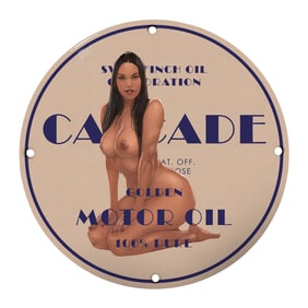 Collectible 8" Round Cascade Motor Oil Porcelain Sign - Rare Vintage Design