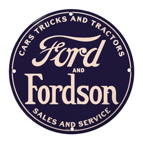 Rare 8" Round Vintage Porcelain Ford and Fordson Sign - Automobilia Collectible