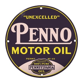 Rare 8" Round Porcelain Sign: Vintage Pennzoil Motor Oil Collectible