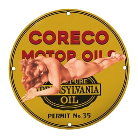 Vintage Coreco Motor Oil Porcelain Sign - Rare 8" Round Collector's Item