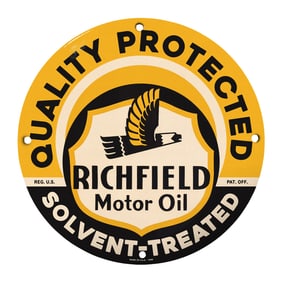 Rare Vintage 8" Porcelain Sign - Richfield Motor Oil - Quality Protected
