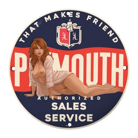 Rare 8" Round Vintage Style Plymouth Porcelain Sign - Unique Collectible Art