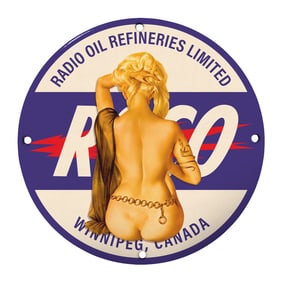 Vintage Radio Oil Refineries Limited Porcelain Sign - Rare 8" Round Collectible Art