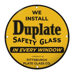 Rare Vintage 8" Round Porcelain Sign - We Install Duplate Safety Glass - Collectible Decor