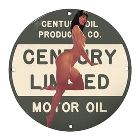 Rare 8" Vintage Porcelain Sign - Century Oil Limited - Unique Round Design