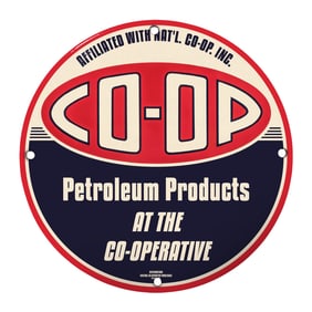 Rare 8" Round Porcelain CO-OP Petroleum Products Sign - Vintage Collectible
