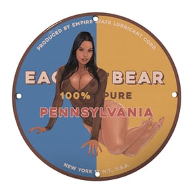 Vintage 8" Round Porcelain Sign - Rare Design Featuring Elegant Artwork