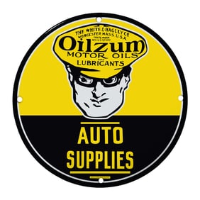 Vintage 8" Round Oilzum Motor Oils Porcelain Sign ? Rare Auto Supplies Collector?s Item