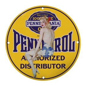 Vintage 8" Round Porcelain Sign - Rare Pennsylvania Distribution Sign with Classic Art