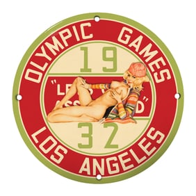 Rare 8" Round Porcelain Sign: 1932 Olympic Games Los Angeles Vintage Decor
