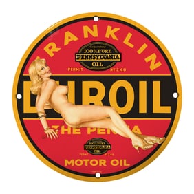 Rare 8" Round Vintage Porcelain Sign - Franklin Lube Oil - Unique Motor Oil Collectible