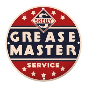 Rare 8" Round Skelly Grease Master Porcelain Sign ? Vintage Automotive Collectible
